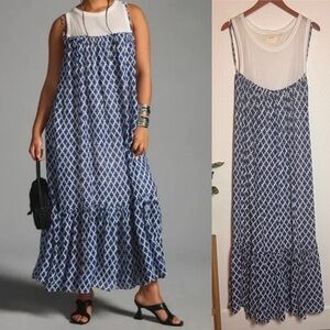 Anthropologie Blue and White Maxi Dress